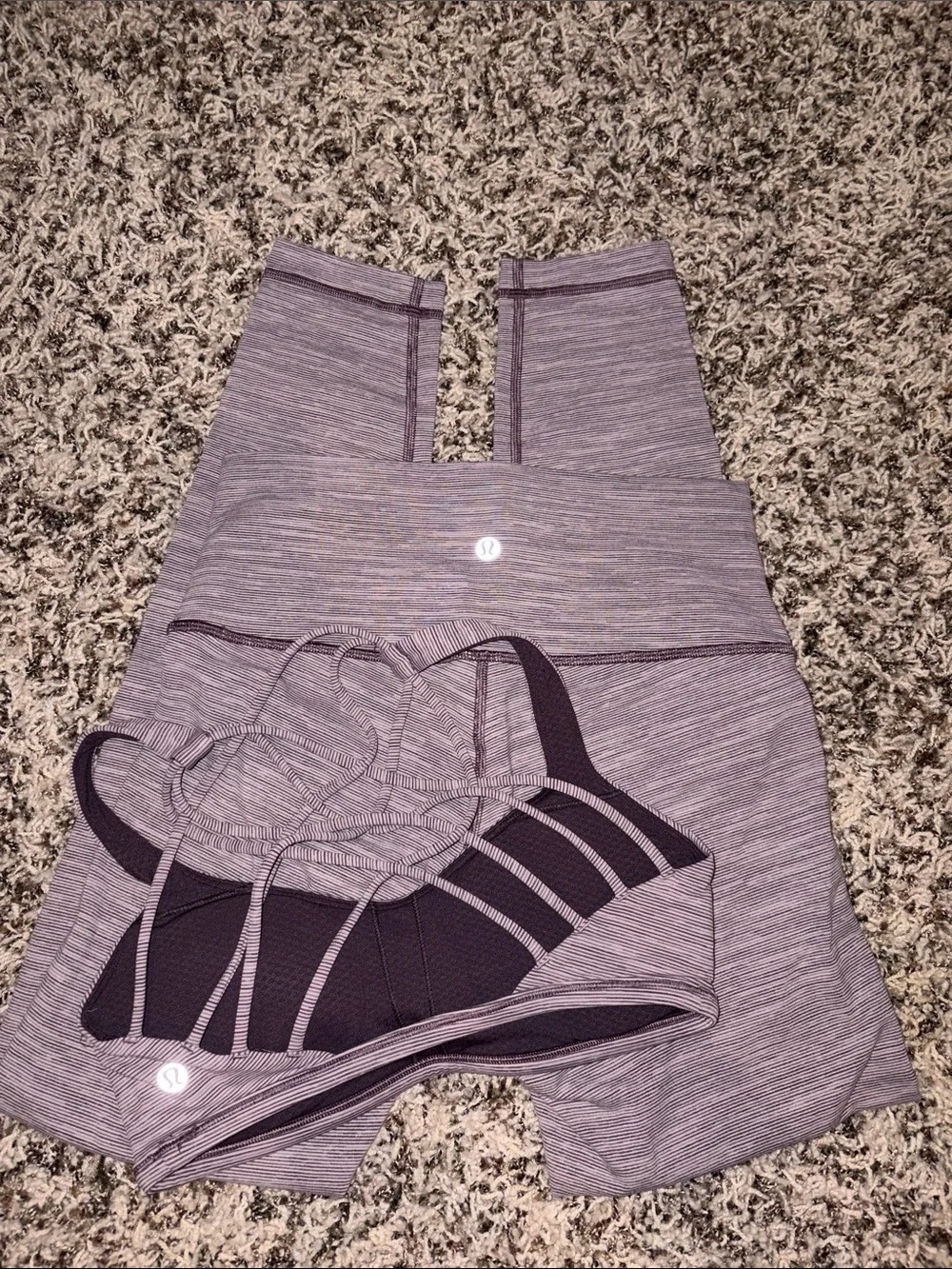 Lululemon Purple Striped Active Set - Leggings & Bra